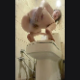 A pretty blonde girl squats over the side of a commode and shits onto the floor. Vertical format video. Over a minute.